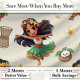 Cute Hawaiian Girl Hula Dance Coconut Shell Cream Background Seamless Pattern Digital Print Fabric by the Metre UK Sewing Quilting Textile