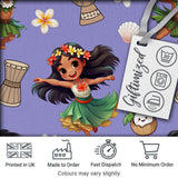 Cute Hawaiian Girl Hula Dance Coconut Shell Purple Background Seamless Pattern Digital Print Fabric by the Metre UK Sewing Quilting Textile