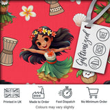 Cute Hawaiian Girl Hula Dance Coconut Shell Red Background Seamless Pattern Digital Print Fabric by the Metre UK Sewing Quilting Textile