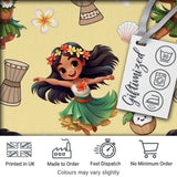 Cute Hawaiian Girl Hula Dance Coconut Shell Yellow Background Seamless Pattern Digital Print Fabric by the Metre UK Sewing Quilting Textile