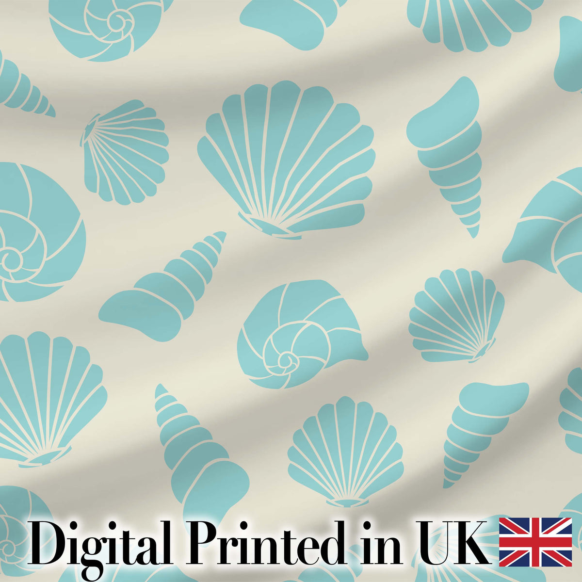 Minimal Seashell Pattern Blue Coastal Background Seamless Pattern Digital Print Fabric by the Metre UK Sewing Quilting Textile