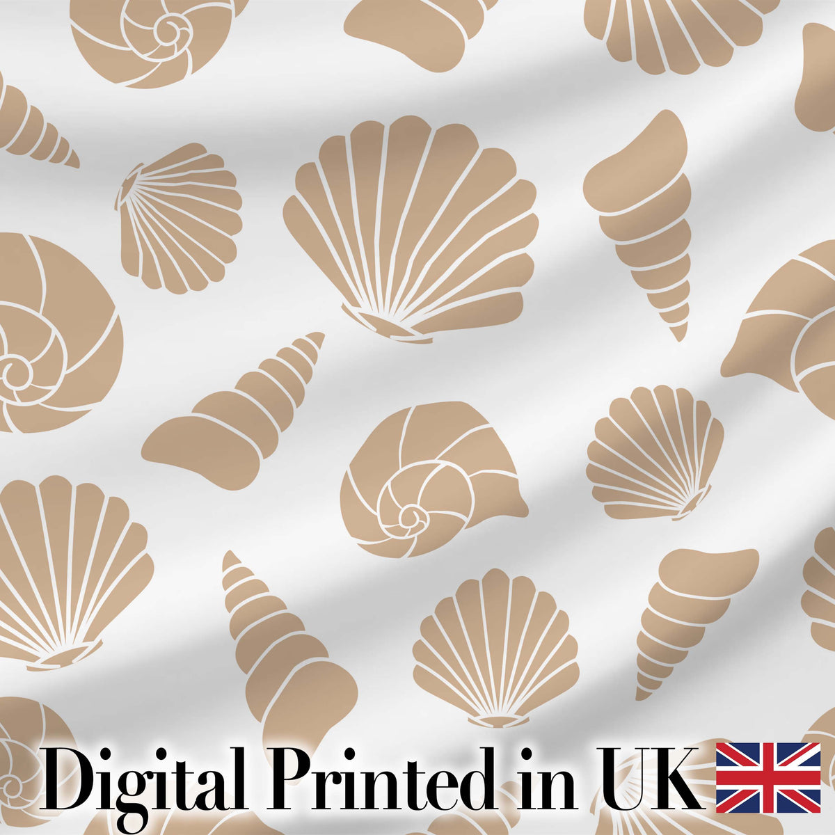 Minimal Seashell Pattern Beige Coastal Background Seamless Pattern Digital Print Fabric by the Metre UK Sewing Quilting Textile