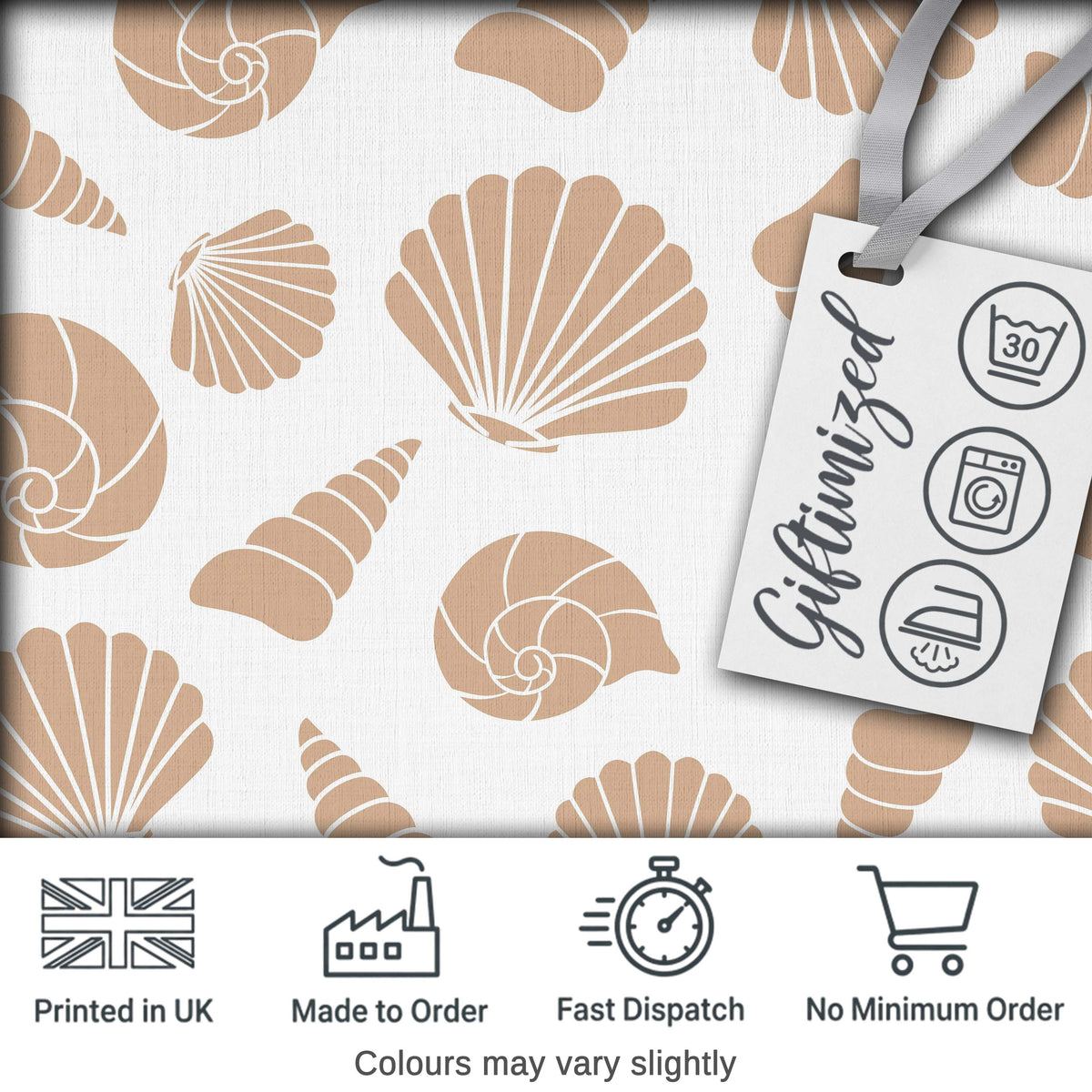 Minimal Seashell Pattern Beige Coastal Background Seamless Pattern Digital Print Fabric by the Metre UK Sewing Quilting Textile