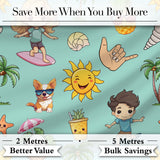 Cute Summer Beach Cartoon Kids Surf Pineapple Mint Background Seamless Pattern Digital Print Fabric by the Metre UK Sewing Quilting Textile