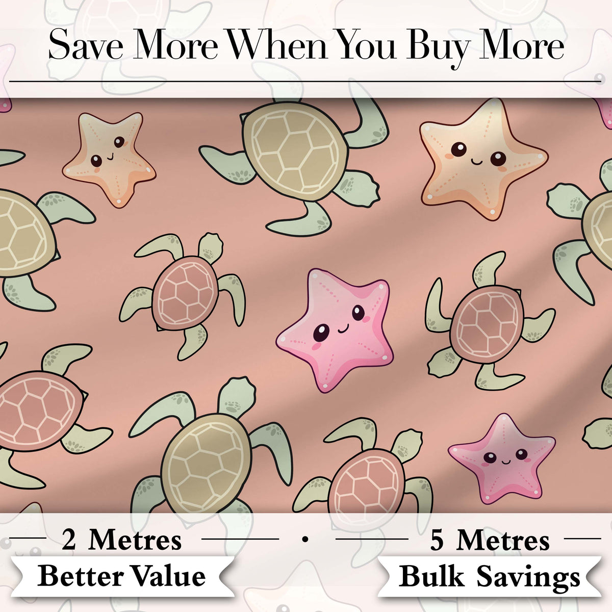 Cute Sea Turtle and Starfish Coral Background Seamless Pattern Digital Print Fabric by the Metre UK Sewing Quilting Textile