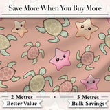 Cute Sea Turtle and Starfish Coral Background Seamless Pattern Digital Print Fabric by the Metre UK Sewing Quilting Textile