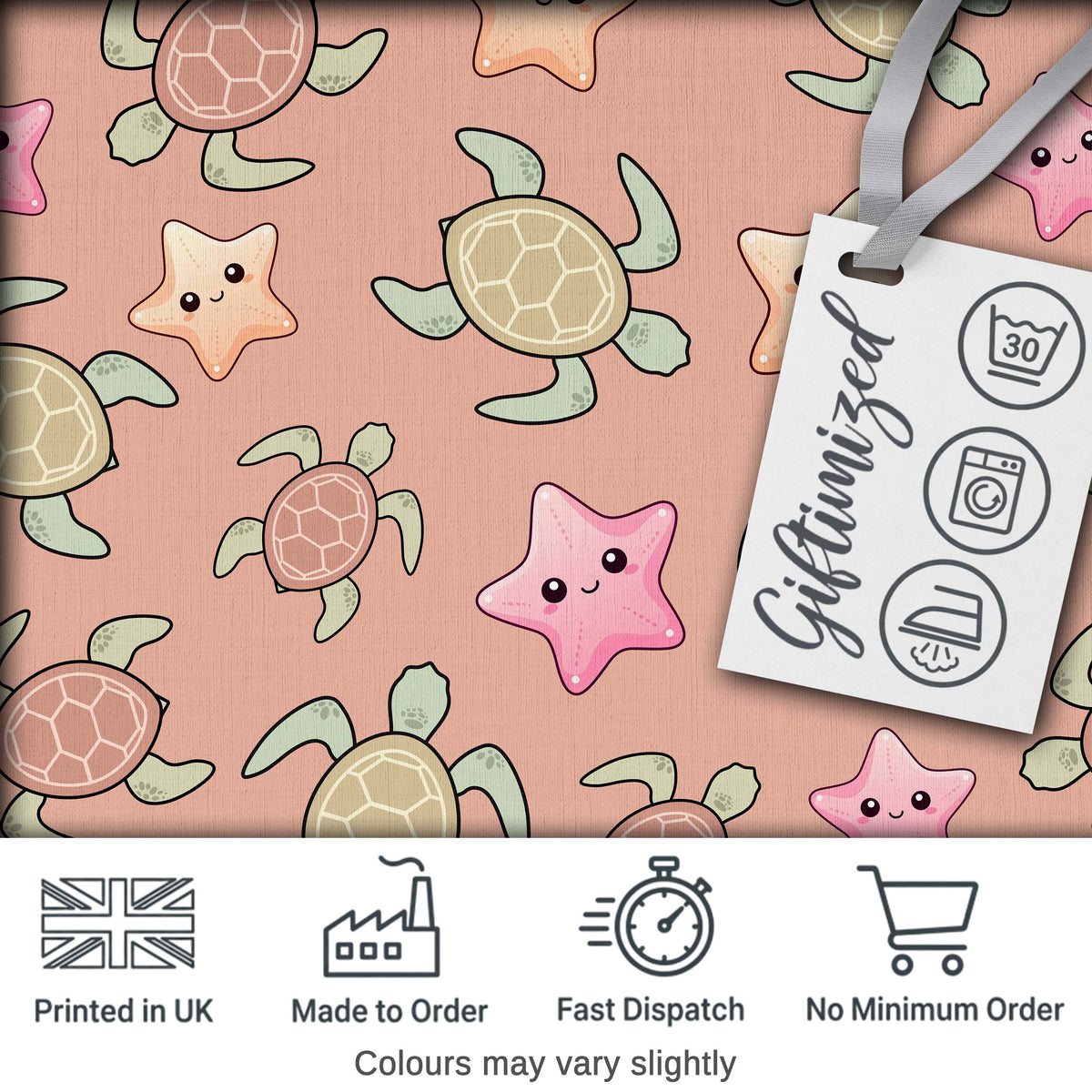 Cute Sea Turtle and Starfish Coral Background Seamless Pattern Digital Print Fabric by the Metre UK Sewing Quilting Textile