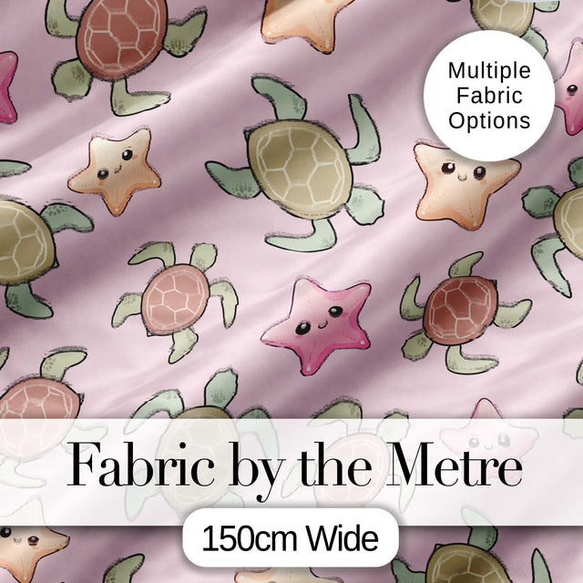 Cute Sea Turtle and Starfish Soft Pink Ocean Seamless Pattern Digital Print Fabric by the Metre UK Sewing Quilting Textile