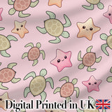 Cute Sea Turtle and Starfish Soft Pink Ocean Seamless Pattern Digital Print Fabric by the Metre UK Sewing Quilting Textile