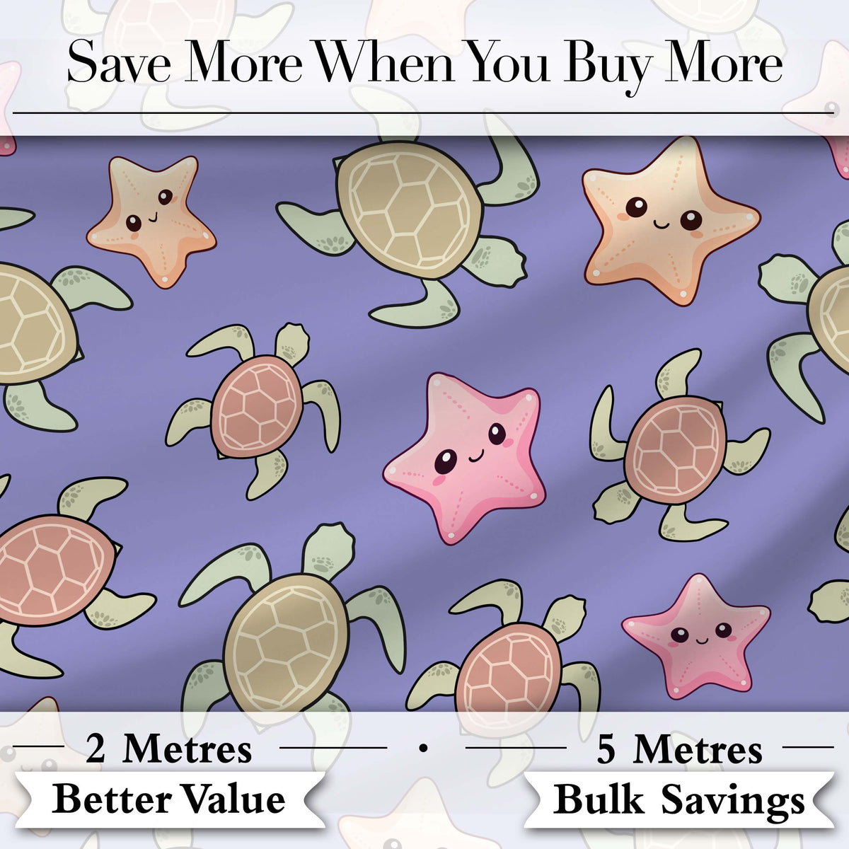 Cute Sea Turtle and Starfish Purple Ocean Seamless Pattern Digital Print Fabric by the Metre UK Sewing Quilting Textile