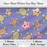 Cute Sea Turtle and Starfish Purple Ocean Seamless Pattern Digital Print Fabric by the Metre UK Sewing Quilting Textile