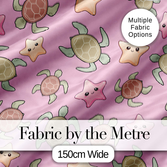 Cute Sea Turtle and Starfish Pastel Pink Ocean Seamless Pattern Digital Print Fabric by the Metre UK Sewing Quilting Textile