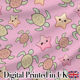 Cute Sea Turtle and Starfish Pastel Pink Ocean Seamless Pattern Digital Print Fabric by the Metre UK Sewing Quilting Textile