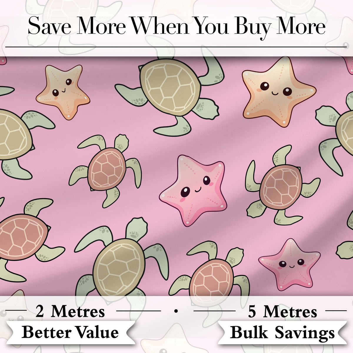 Cute Sea Turtle and Starfish Pastel Pink Ocean Seamless Pattern Digital Print Fabric by the Metre UK Sewing Quilting Textile