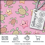 Cute Sea Turtle and Starfish Pastel Pink Ocean Seamless Pattern Digital Print Fabric by the Metre UK Sewing Quilting Textile