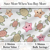 Cute Sea Turtle and Starfish Light Grey Ocean Seamless Pattern Digital Print Fabric by the Metre UK Sewing Quilting Textile