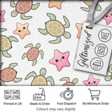 Cute Sea Turtle and Starfish Light Grey Ocean Seamless Pattern Digital Print Fabric by the Metre UK Sewing Quilting Textile