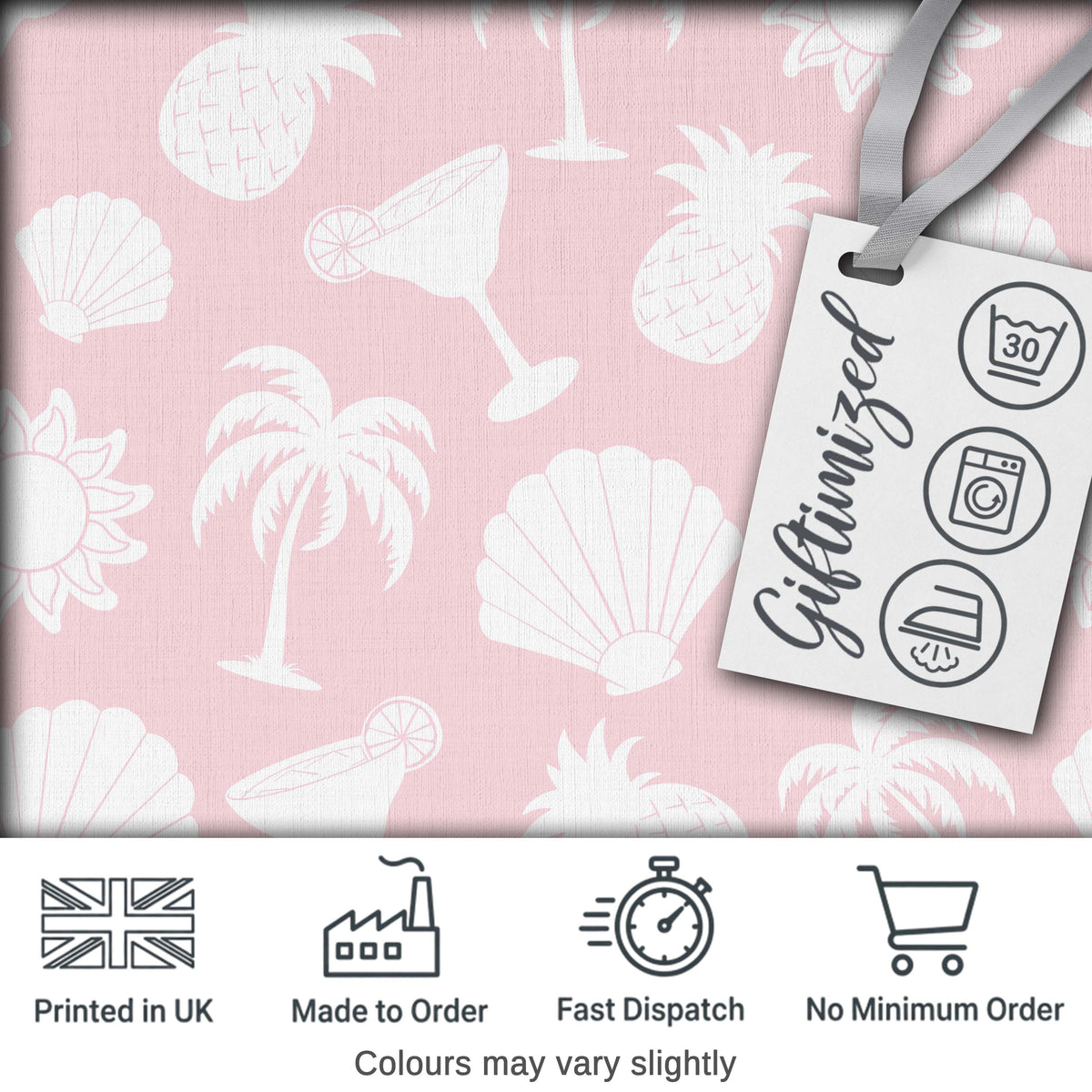 Tropical Beach  Soft Pastel Palm Pineapple Cocktail Shell Seamless Pattern Digital Print Fabric by the Metre UK Sewing Quilting Textile