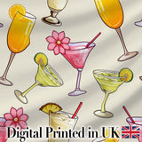 Colorful Cocktail Drinks Summer Party Seamless Pattern Digital Print Fabric by the Metre UK Sewing Quilting Textile