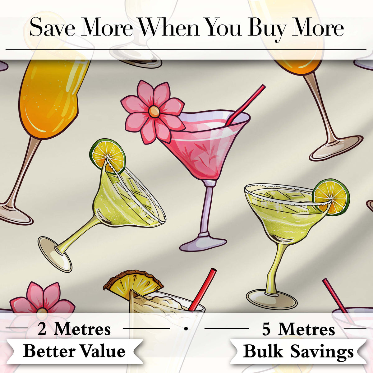 Colorful Cocktail Drinks Summer Party Seamless Pattern Digital Print Fabric by the Metre UK Sewing Quilting Textile