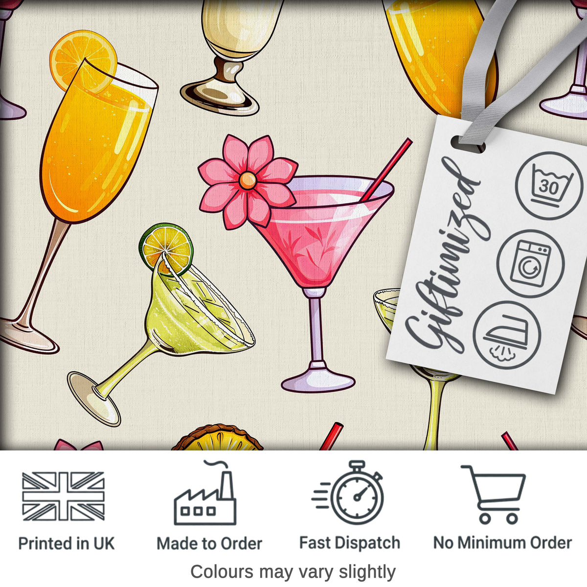 Colorful Cocktail Drinks Summer Party Seamless Pattern Digital Print Fabric by the Metre UK Sewing Quilting Textile