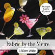 Colorful Cocktail Drinks Dark Background Summer Party Seamless Pattern Digital Print Fabric by the Metre UK Sewing Quilting Textile