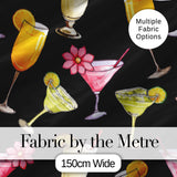 Colorful Cocktail Drinks Dark Background Summer Party Seamless Pattern Digital Print Fabric by the Metre UK Sewing Quilting Textile