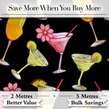Colorful Cocktail Drinks Dark Background Summer Party Seamless Pattern Digital Print Fabric by the Metre UK Sewing Quilting Textile