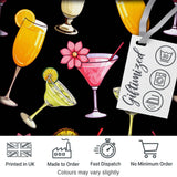 Colorful Cocktail Drinks Dark Background Summer Party Seamless Pattern Digital Print Fabric by the Metre UK Sewing Quilting Textile