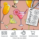 Colorful Cocktail Drinks Peach Background Summer Party Seamless Pattern Digital Print Fabric by the Metre UK Sewing Quilting Textile