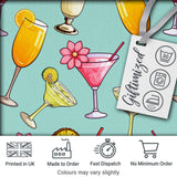 Colorful Cocktail Drinks Mint Background Summer Party Seamless Pattern Digital Print Fabric by the Metre UK Sewing Quilting Textile