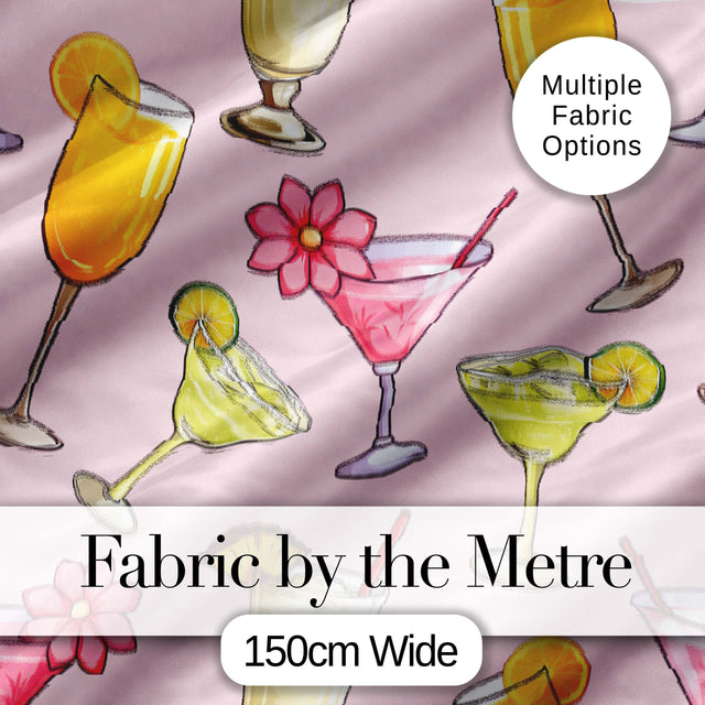 Colorful Cocktail Drinks Summer Party Seamless Pattern Digital Print Fabric by the Metre UK Sewing Quilting Textile