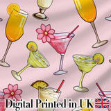 Colorful Cocktail Drinks Summer Party Seamless Pattern Digital Print Fabric by the Metre UK Sewing Quilting Textile