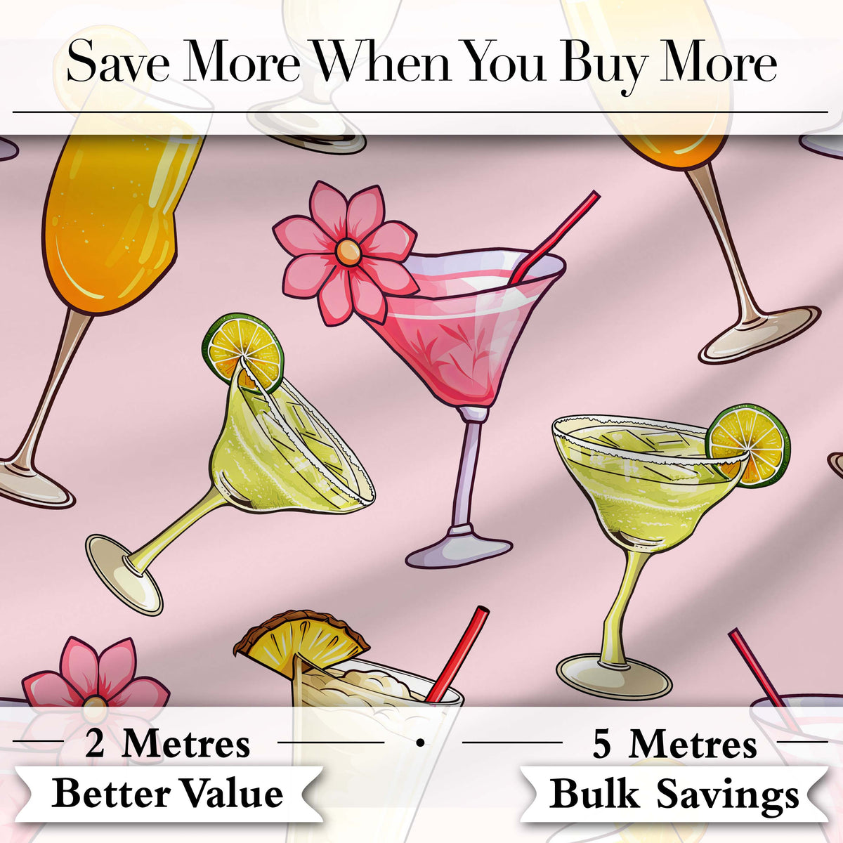 Colorful Cocktail Drinks Summer Party Seamless Pattern Digital Print Fabric by the Metre UK Sewing Quilting Textile