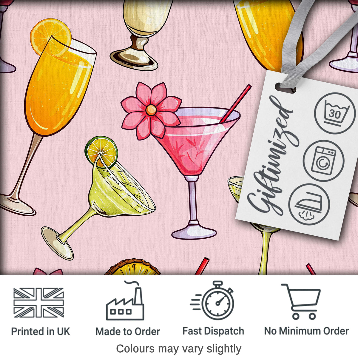 Colorful Cocktail Drinks Summer Party Seamless Pattern Digital Print Fabric by the Metre UK Sewing Quilting Textile