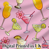 Colorful Cocktail Drinks Pink Background Summer Party Seamless Pattern Digital Print Fabric by the Metre UK Sewing Quilting Textile