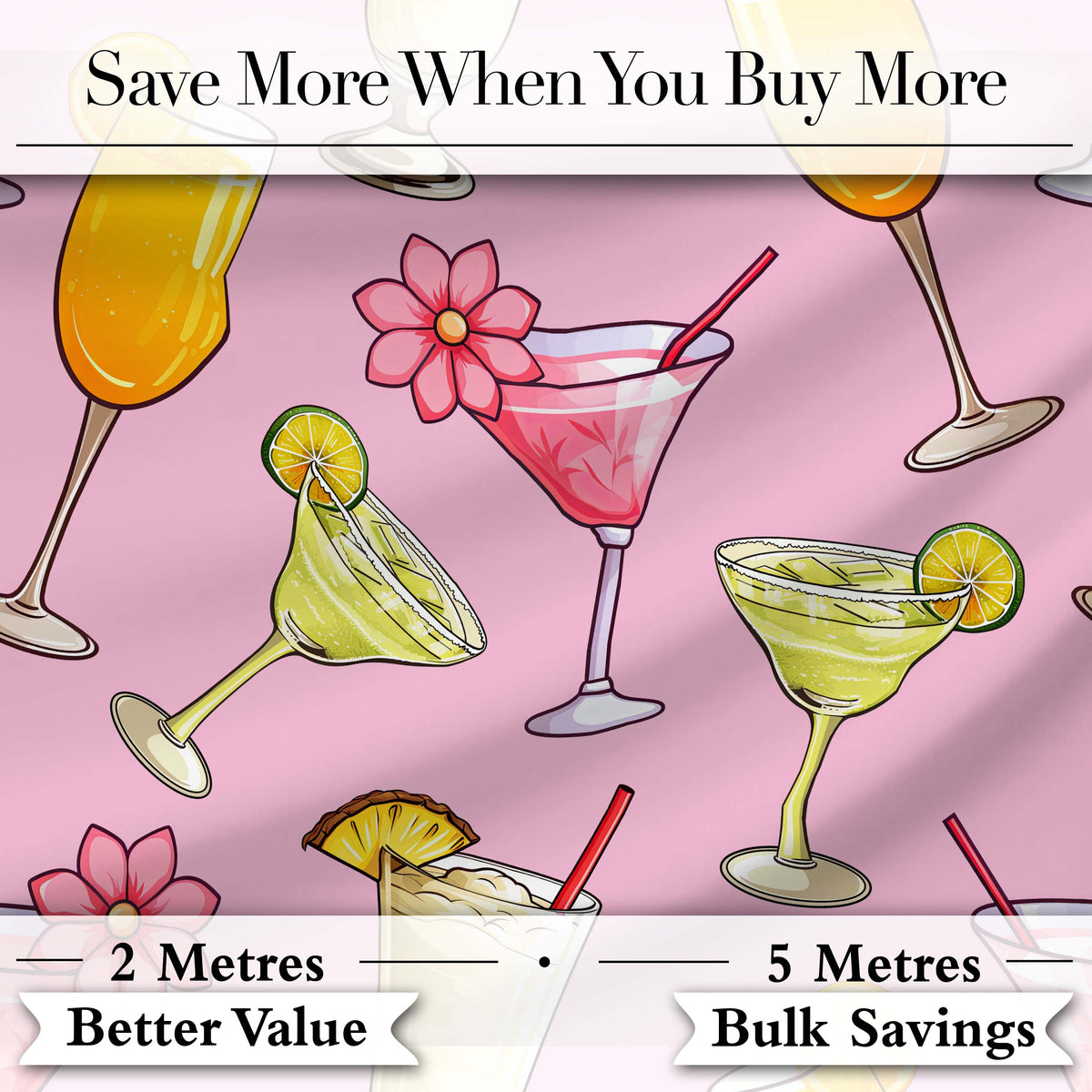 Colorful Cocktail Drinks Pink Background Summer Party Seamless Pattern Digital Print Fabric by the Metre UK Sewing Quilting Textile