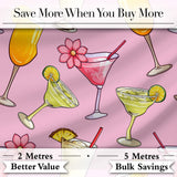 Colorful Cocktail Drinks Pink Background Summer Party Seamless Pattern Digital Print Fabric by the Metre UK Sewing Quilting Textile