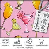 Colorful Cocktail Drinks Pink Background Summer Party Seamless Pattern Digital Print Fabric by the Metre UK Sewing Quilting Textile