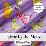 Colorful Cocktail Drinks Purple Background Summer Party Seamless Pattern Digital Print Fabric by the Metre UK Sewing Quilting Textile