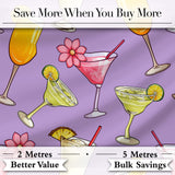 Colorful Cocktail Drinks Purple Background Summer Party Seamless Pattern Digital Print Fabric by the Metre UK Sewing Quilting Textile
