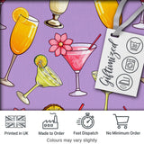 Colorful Cocktail Drinks Purple Background Summer Party Seamless Pattern Digital Print Fabric by the Metre UK Sewing Quilting Textile