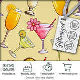 Colorful Cocktail Drinks Yellow Background Summer Party Seamless Pattern Digital Print Fabric by the Metre UK Sewing Quilting Textile