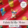 Cute Summer Dog Red Background Ice Cream Starfish Seamless Pattern Digital Print Fabric by the Metre UK Sewing Quilting Textile