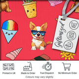 Cute Summer Dog Red Background Ice Cream Starfish Seamless Pattern Digital Print Fabric by the Metre UK Sewing Quilting Textile