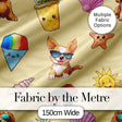 Cute Summer Dog Yellow Background Ice Cream Starfish Seamless Pattern Digital Print Fabric by the Metre UK Sewing Quilting Textile