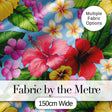 Tropical Hibiscus Flowers Blue Background Plumeria Leaves Seamless Pattern Digital Print Fabric by the Metre UK Sewing Quilting Textile