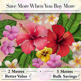 Tropical Hibiscus Flowers Beige Background Plumeria Leaves Seamless Pattern Digital Print Fabric by the Metre UK Sewing Quilting Textile