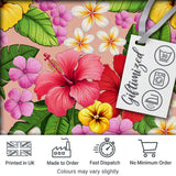 Tropical Hibiscus Flowers Beige Background Plumeria Leaves Seamless Pattern Digital Print Fabric by the Metre UK Sewing Quilting Textile
