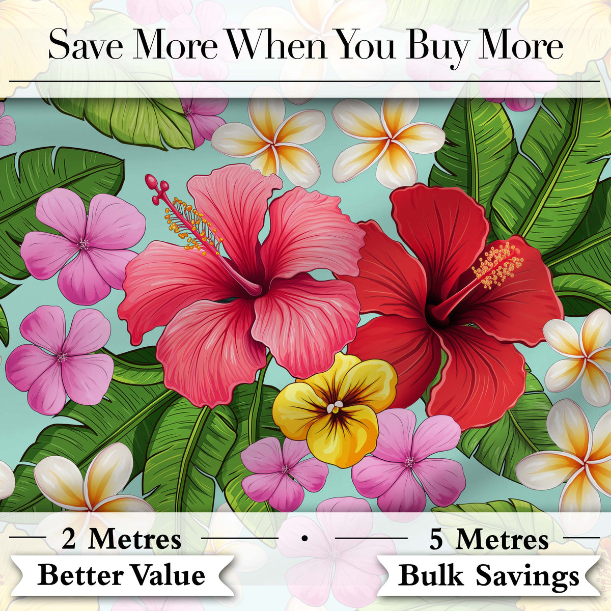 Tropical Hibiscus Flowers Mint Background Plumeria Leaves Seamless Pattern Digital Print Fabric by the Metre UK Sewing Quilting Textile